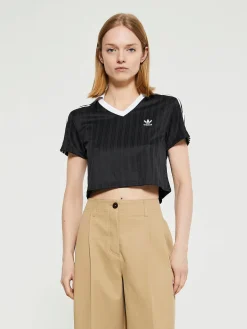 Adicolor Football Jacquard V-Neck Crop Polo i Sort