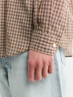 Airy Light Cotton Check Big Shirt i Brun Gingham Check