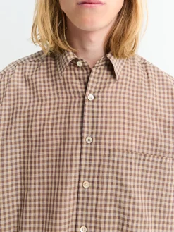 Airy Light Cotton Check Big Shirt i Brun Gingham Check