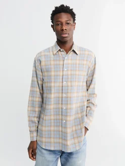 Airy Wool Check Shirt i Lyseblå og Beige