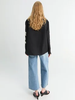 Argo Top Floral Embroidery i Sort
