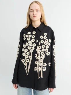Argo Top Floral Embroidery i Sort