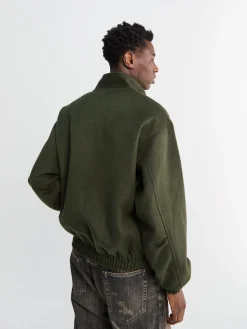Baby Camel Flannel Zip Blouson i Dark Olive