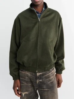 Baby Camel Flannel Zip Blouson i Dark Olive