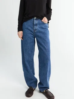 Barrel jeans i bomuld i vasket blå