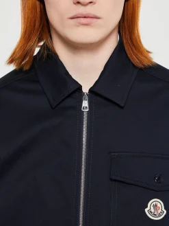 Cotton Gabardine Zip-Up Skjorte Jakke i Navy