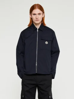 Cotton Gabardine Zip-Up Skjorte Jakke i Navy