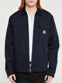 Cotton Gabardine Zip-Up Skjorte Jakke i Navy