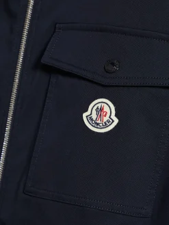 Cotton Gabardine Zip-Up Skjorte Jakke i Navy
