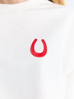 Crewneck Kortærmet Broderet T-shirt i Porcelæn