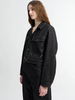 Cropped Blouson med Studs i Slate
