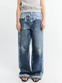 Denim Bukser i Mellemblå Bomuld
