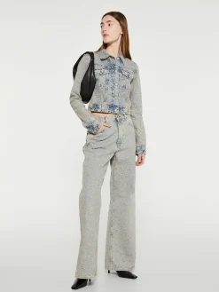 Denim Jakke i Blå og Beige