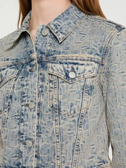Denim Jakke i Blå og Beige