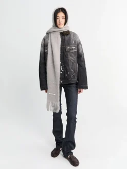 Denim Jakke med Faux Fur Krave i Sort