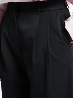 Double Pleated Wide Slacks i Sort