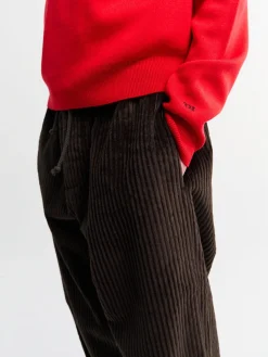 Ed Unlined Exaggerated Bomuldsfløjl Drawstring Bukser i Dark Chocolate Brown