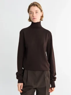 Eve Thin Turtleneck Sweater i Mørkebrun