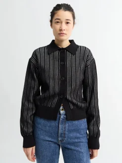 Form Cardigan i Sort Strib