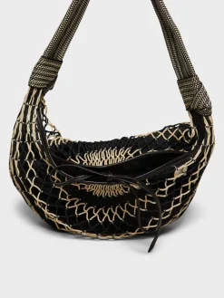 Fortune Croissant Filt Bag in Chevron Light Beige og Black