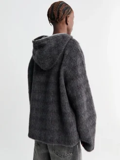 Full Zip Hood i Fuzzed Plum Check Hairy Wool