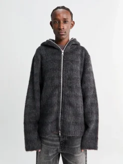Full Zip Hood i Fuzzed Plum Check Hairy Wool