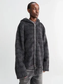 Full Zip Hood i Fuzzed Plum Check Hairy Wool