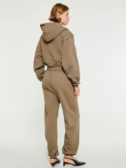 Heavy Fleece Cropped V-Neck Hoodie i Military