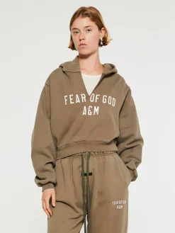 Heavy Fleece Cropped V-Neck Hoodie i Military