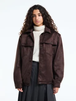 Hester Faux Suede Jakke i Brun