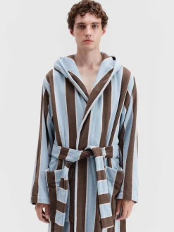 Hooded Badekåbe i Cocoa Stripes