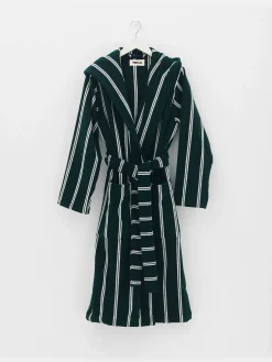 Hooded Badekåbe i Forest Green Stripes
