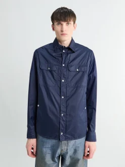 Langærmet Skjorte med Logo Patch i Navy Blå
