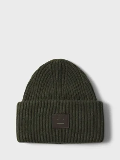 Large Pansy Face Logo Beanie Hue i Dark Khaki Melange