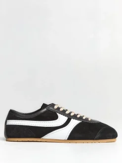 Læderbeklædte ruskindssneakers i sort og hvid