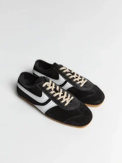 Leather-Trimmed Ruskinds Sneakers i Sort og Hvid