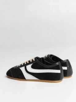 Leather-Trimmed Ruskinds Sneakers i Sort og Hvid