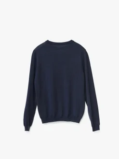 Merino striktrøje med rund hals i Navy