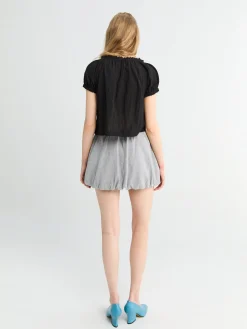 Mini Volumed Skirt i Melange Grå