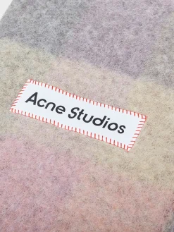 Mohair Checked Tørklæde i Fuchsia, Lilla og Lyserød