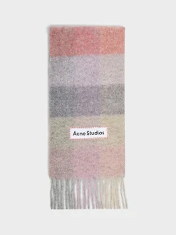 Mohair Checked Tørklæde i Fuchsia, Lilla og Lyserød