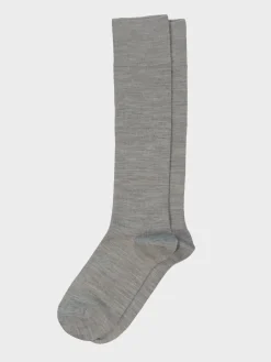 Mrs Merino High Ribbed Strømper i Light Grey