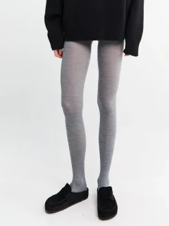 Mrs Merino Ribbed Tights i Lysegrå