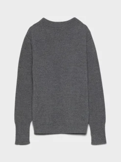 Navy Crewneck Strik i Grå