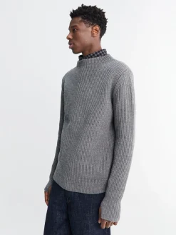 Navy Crewneck Strik i Grå