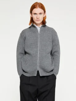 Navy Full Zip Pockets Strik i Grå
