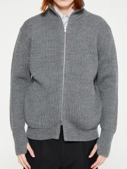 Navy Full Zip Pockets Strik i Grå
