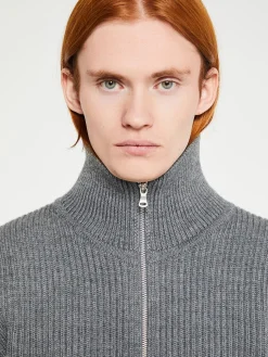 Navy Full Zip Pockets Strik i Grå