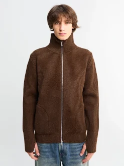 Navy Full Zip Pockets Strik i Natural Brown