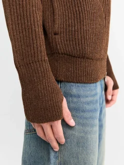 Navy Full Zip Pockets Strik i Natural Brown